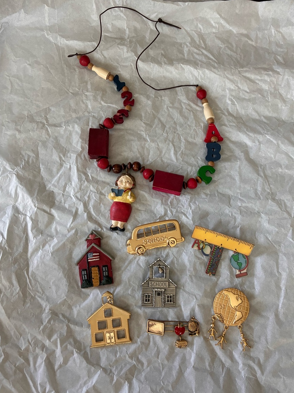 80s 90s Teacher Novelty Jewelry Lot of 8 - JJ Pewter Gerrys Wendoline VTG